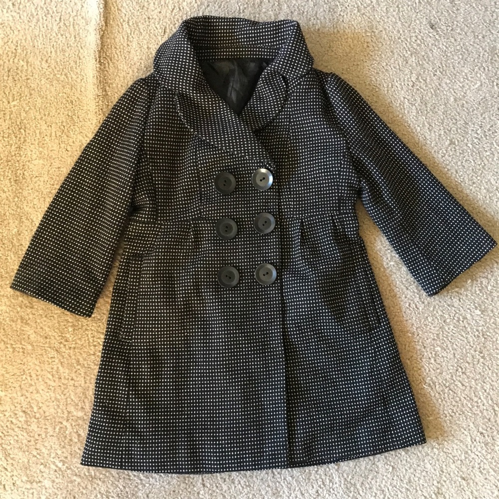 Black pea coat with white dots